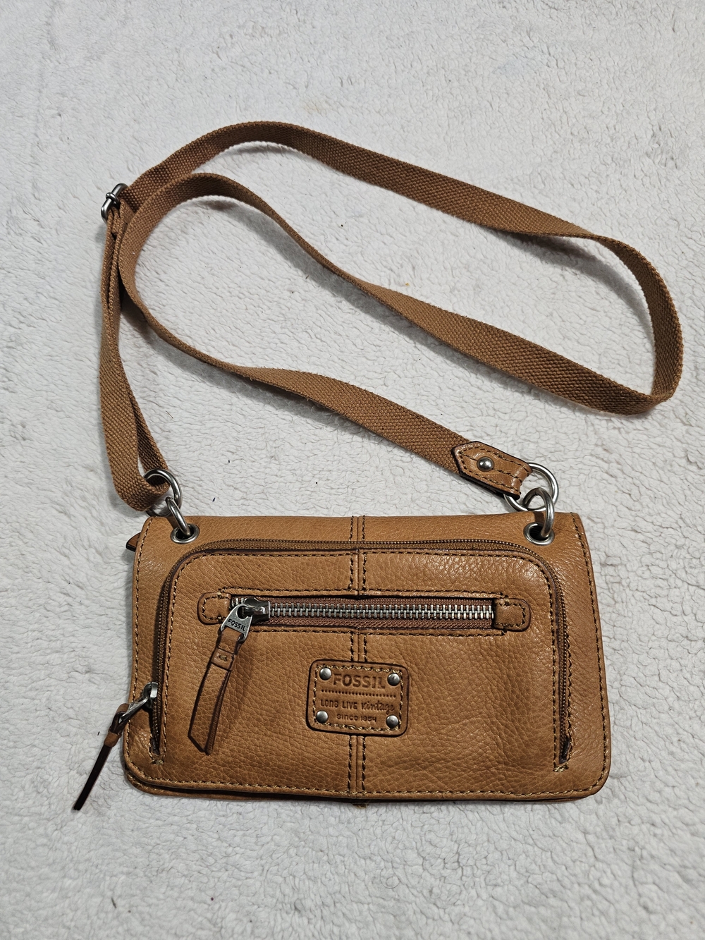Fossil Tan Leather Crossbody Bag